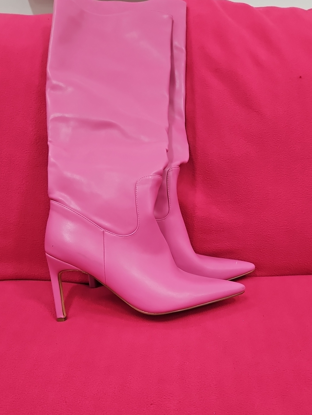 Pink High Heel Knee Boots - Stylish Women’s Pointed-Toe Boots